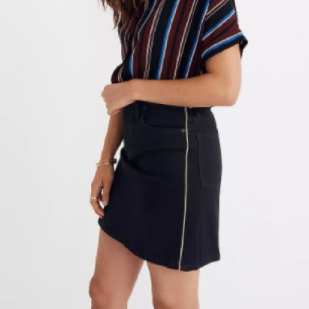 Madewell Stretch Denim Straight Black Mini Skirt: Gold Piping Edition
